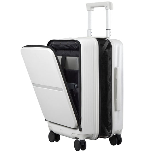 Hanke 20 Inch Carry On Luggage Airline Approved Hard Shell Suitcases with Wheels & Front Pocket TSA Luggage Lightweight Carry On Suitcase for Travel Rolling Luggage(Grayish white)